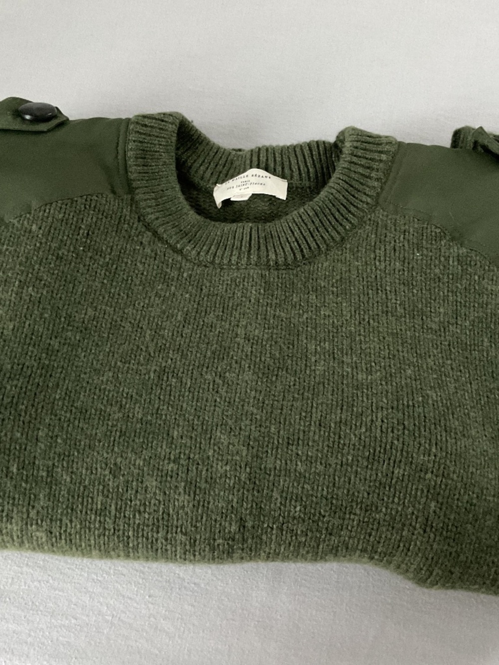 Sezane Military Style Green Pullover Sweater L